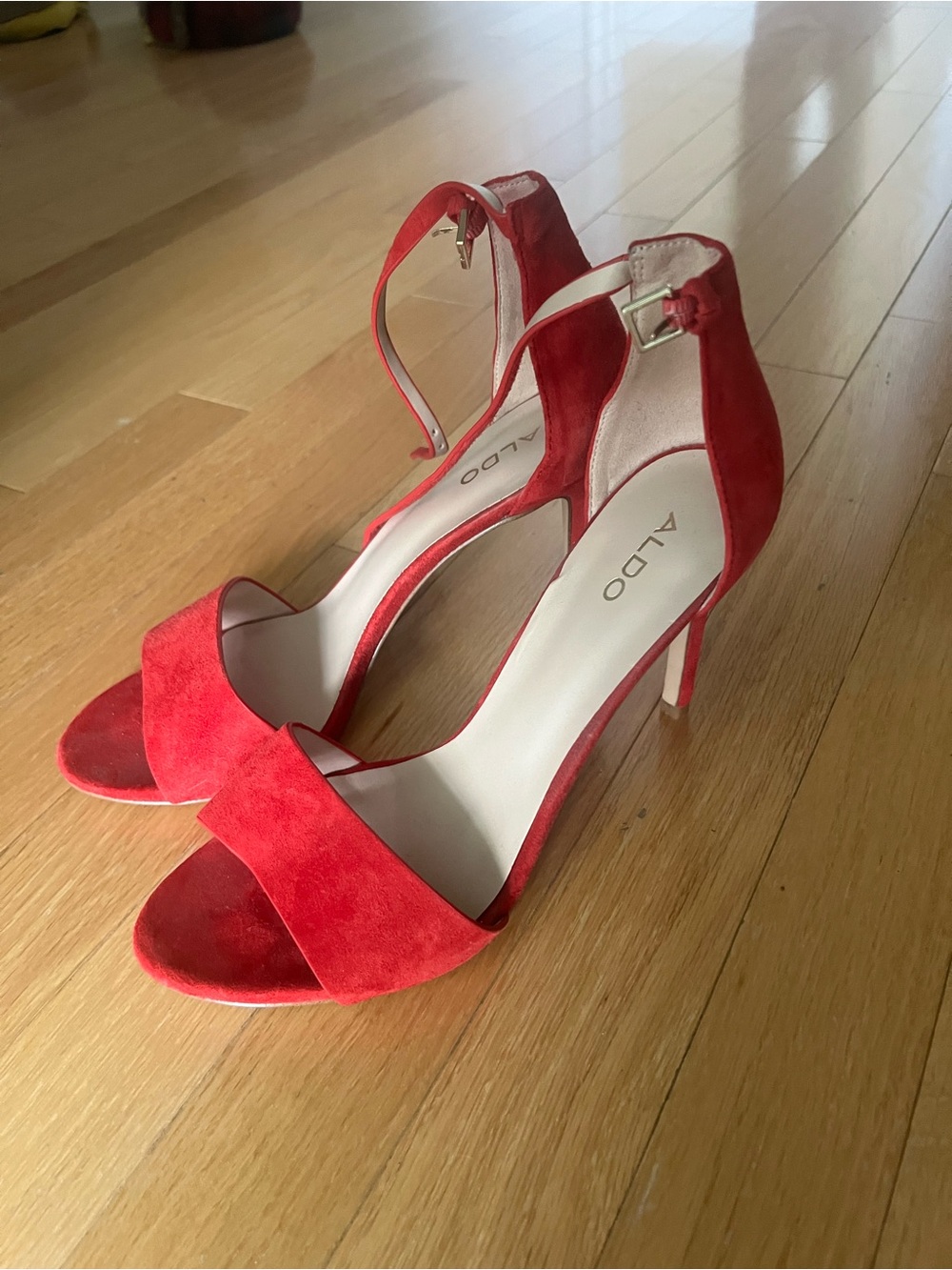 ALDO Red Suede Open-Toe Ankle-Strap Heels